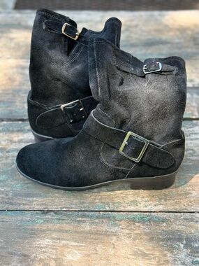 AEROSOLES Black Suede Motorcycle Boots - Women 8.5 EUC